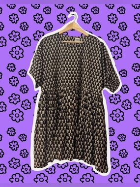 NORBLACK NORWHITE Black & Cream Patterned Short Sleeve Mini Dover Dress